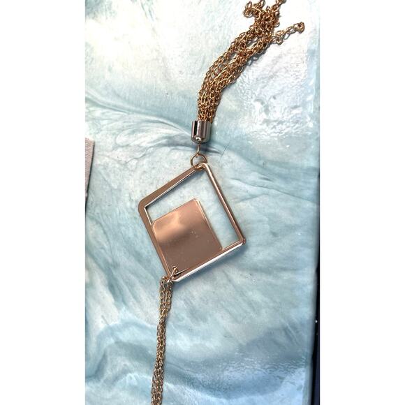 Long Gold Tone Fringe Geometric Pendent Tassel Necklace - Picture 6 of 8